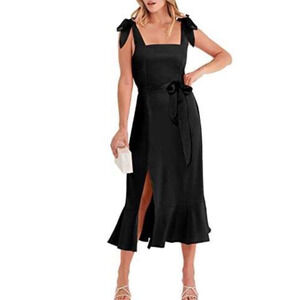 NWT Black ANRABESS Satin Formal Dress Split Midi Summer Cocktail Party Medium